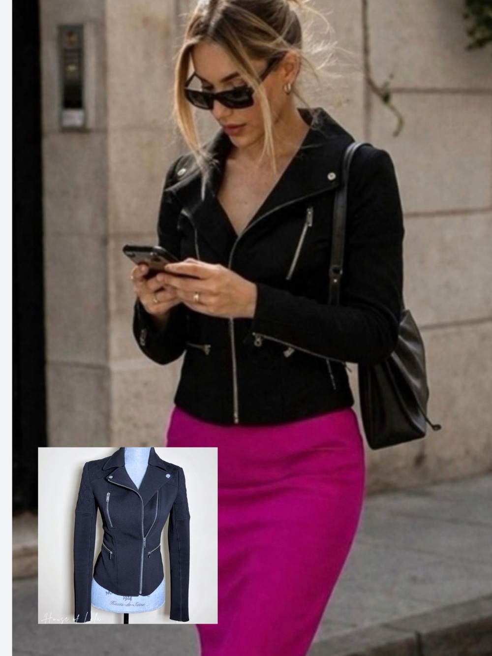 Wilfred Black Moto Jacket Structured Biker Style Quilted Shoulders & Hardware